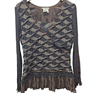 Alberto Makali Womsn Wool Blend Long Sleeve Shirt sz Large Lace & Beaded Details